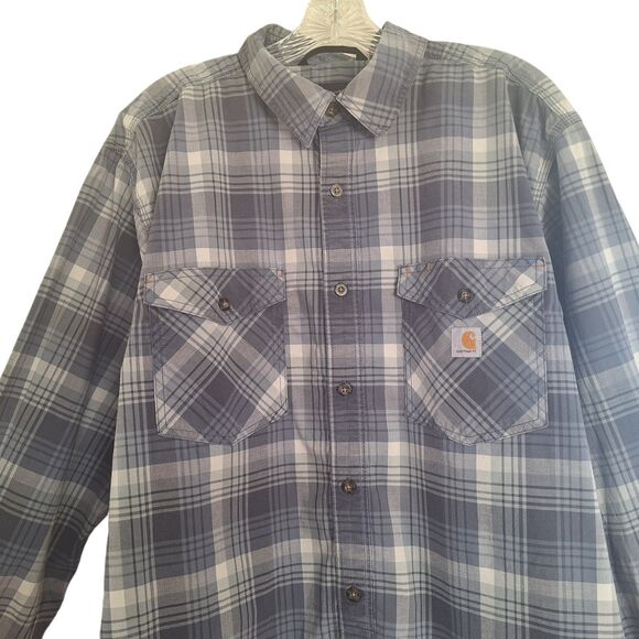 Carhartt Men's Rugged Flex Relaxed Fit Lightweight LS Plaid Shirt Bluestone XL - Picture 1 of 12